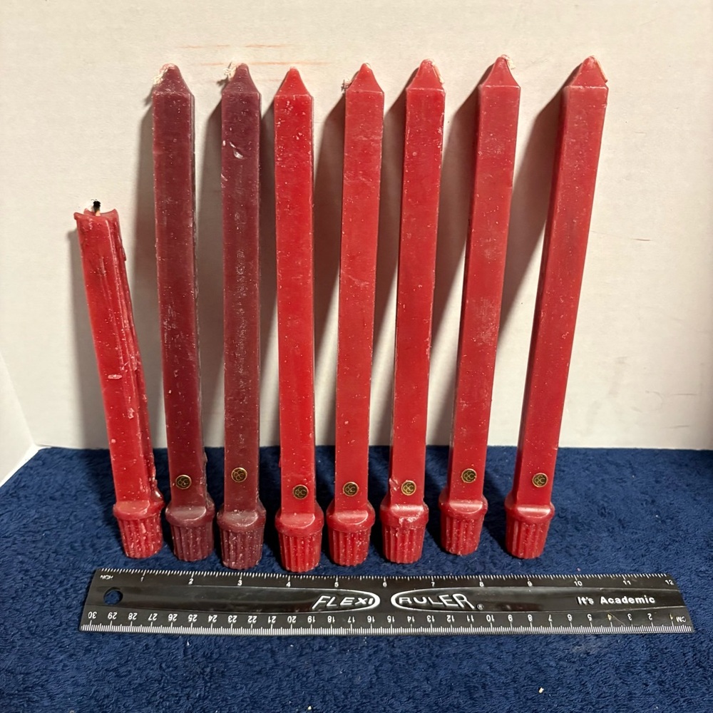 7 Red Colonial Candle Square Tapers 10” - Candlesticks Wax - Picture 3 of 4